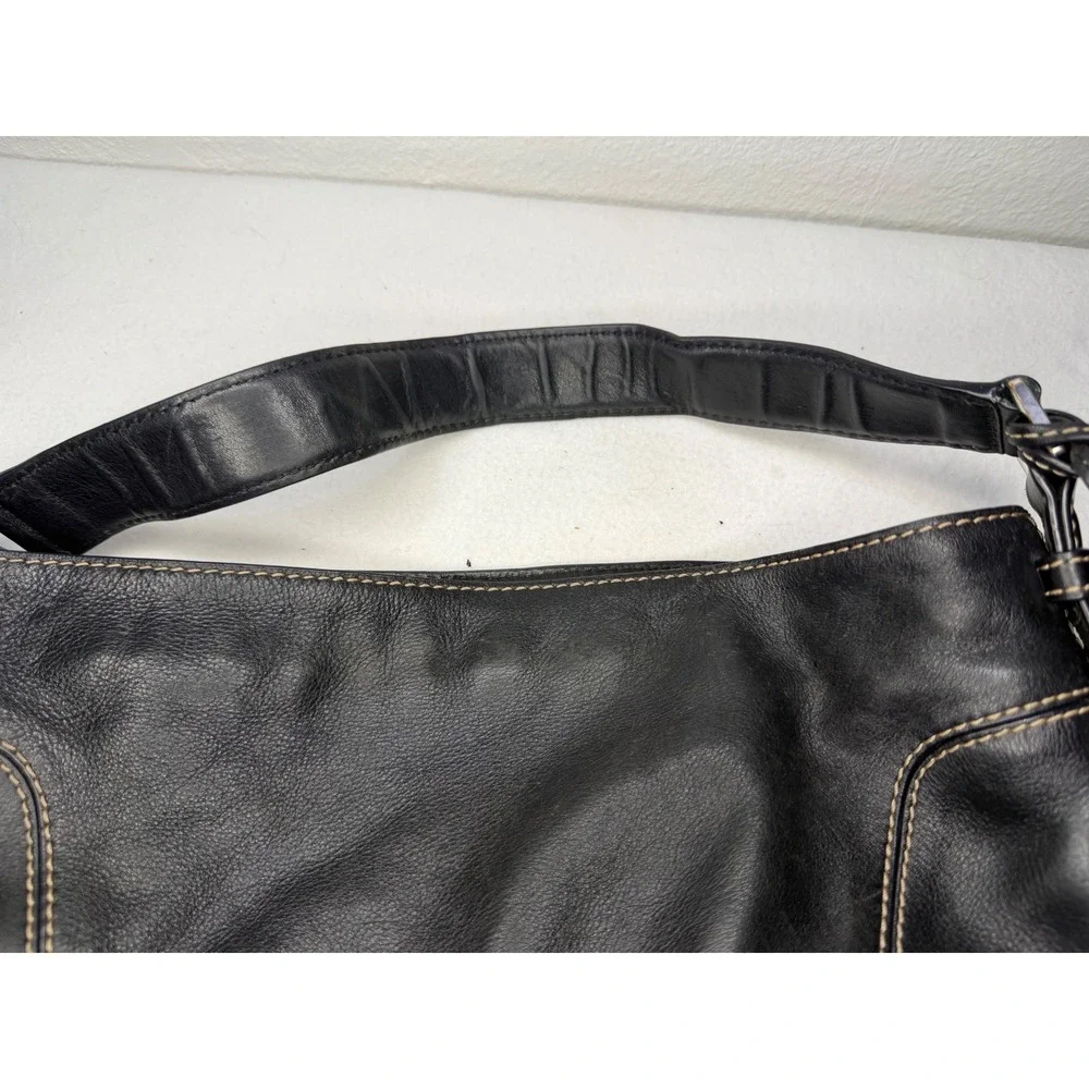 Michael Kors Hobo Bag Womens Large Black Leather Contrast Stitch Boho Classic